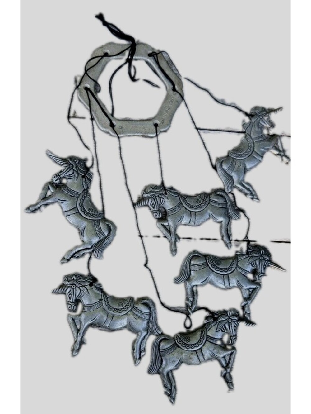 Vintage New Pewter Metal Unicorn Wind Chime - MCM 6 Swags Of Unicorn. Nice Sound